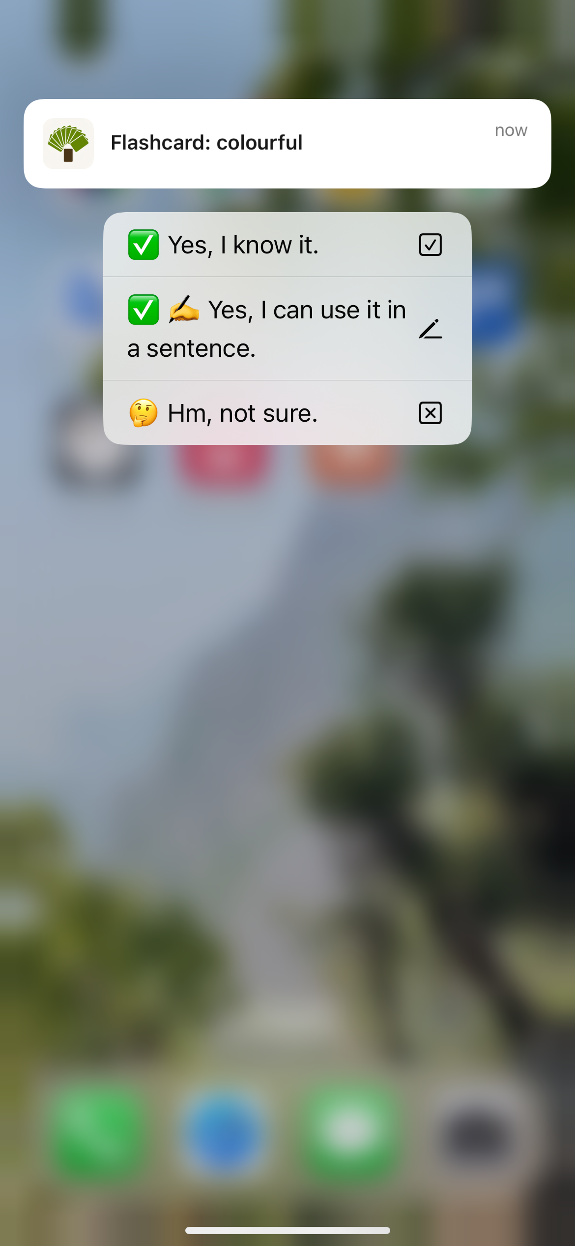 Flashcard notification actions